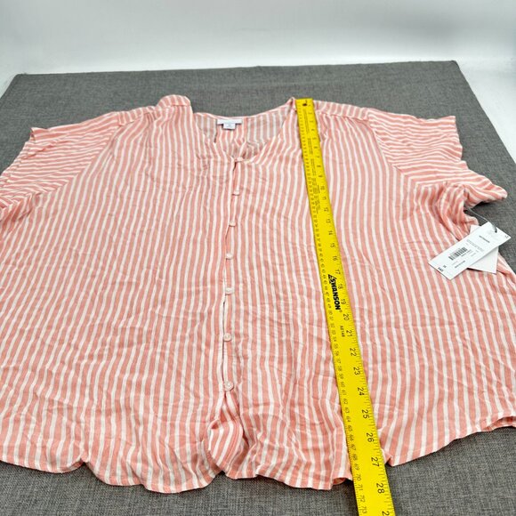 NEW! Liz Claiborne Button Down Shirt Striped Plus 3X Coral $45 V-Neck Rayon - Picture 6 of 12